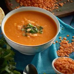 

This vegan, gluten-free, eggs-, nuts-, and lactose-free dinner soup is a classic British dish made of flavorful vegetable broth with red lentils, onions, potatoes and garlic.