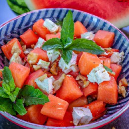

This European Cantaloupe and Watermelon Salad is a delicious gluten-free, egg-free and soy-free weight loss snack made with fresh cantaloupes, watermelons, and feta cheese.