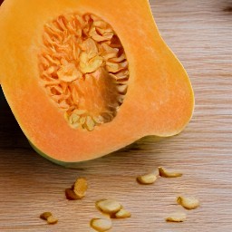 the halved butternut squash is now seedless.