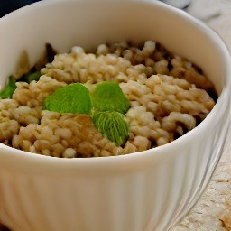 it divides the beans pods mixture, chopped spearmint, and grated parmesan cheese into bowls.