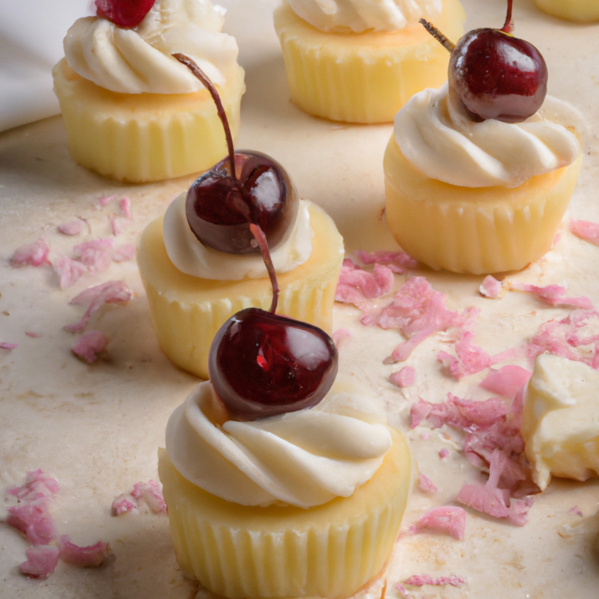 mini cherry cheesecakes with vanilla