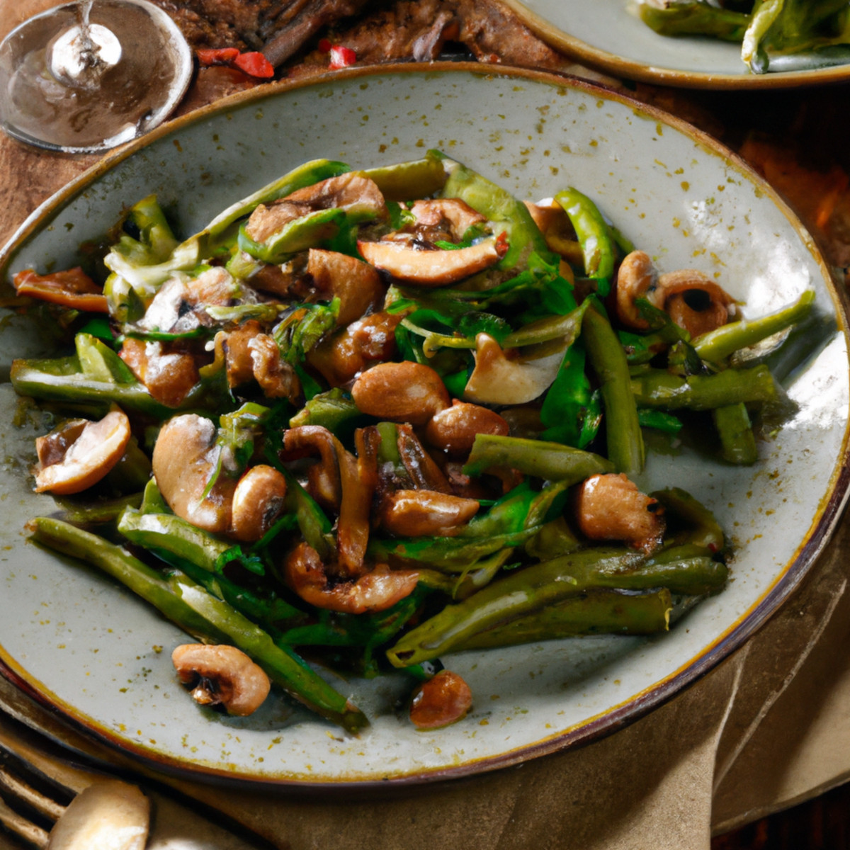 sautéed green beans with mushrooms and almonds